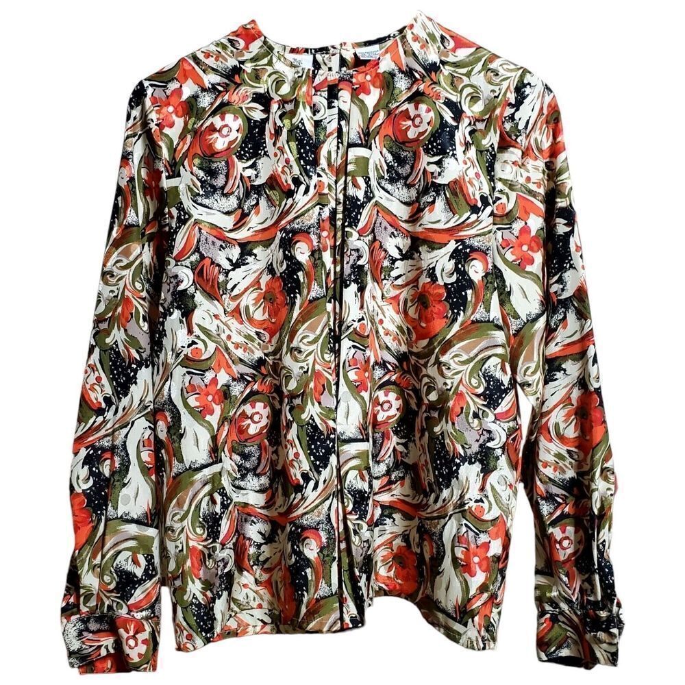 Vintage Renoir Womens Scene Landscape Blouse Size 10 Artistic Pleated Rare